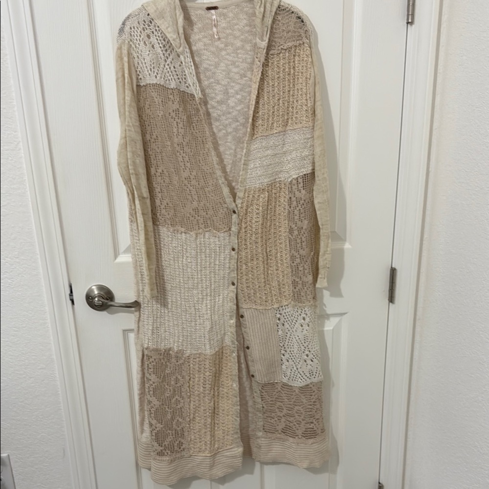 Free People Patchwork Knit Cardigan - Cream and Tan